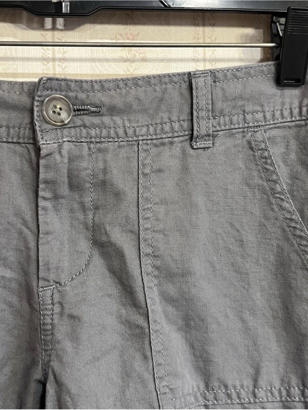 Banana Republic Linen Blend Martin Fit Cargo Capri Pants Women’s 0 Gray Low Rise